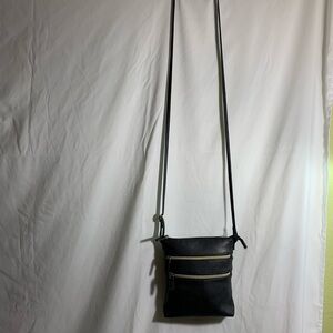 Gold Accented Black Crossbody Bag with Adjustable Strap
